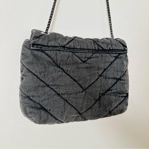 Zara Quilted Gray Denim Shoulder Bag Purse Chain Strap Handbag Crossbody - Picture 5 of 8